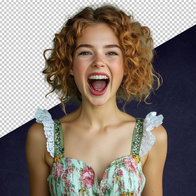 joyful woman with curly hair