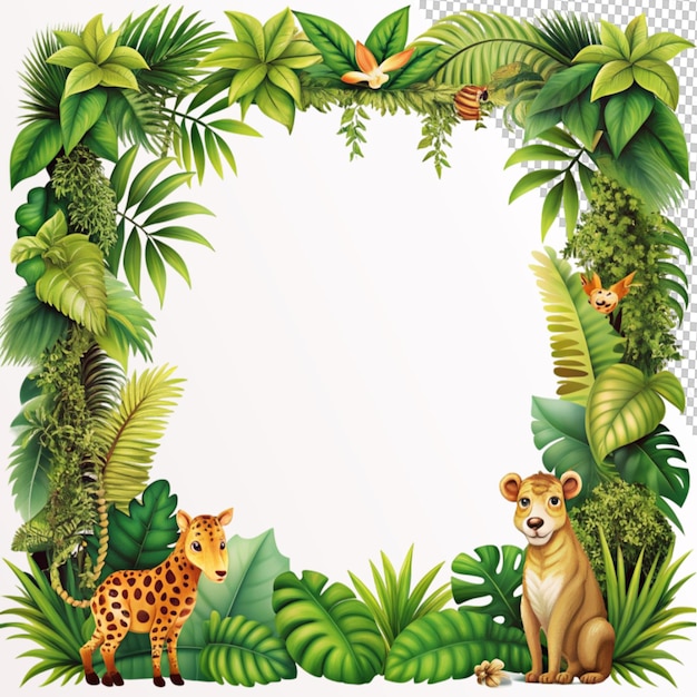 jungle frame and border plate game ui design set on transparent background