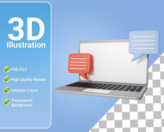 laptop computer with speech bubbles 3d isolated