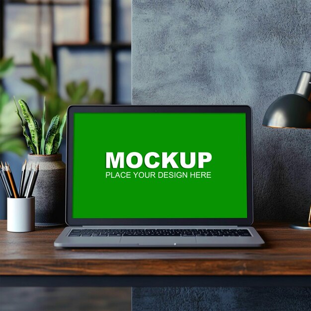Laptop Mockup on a Modern Desk with a Plant
