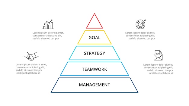 linear pyramid infographic with 4 options business presentation template