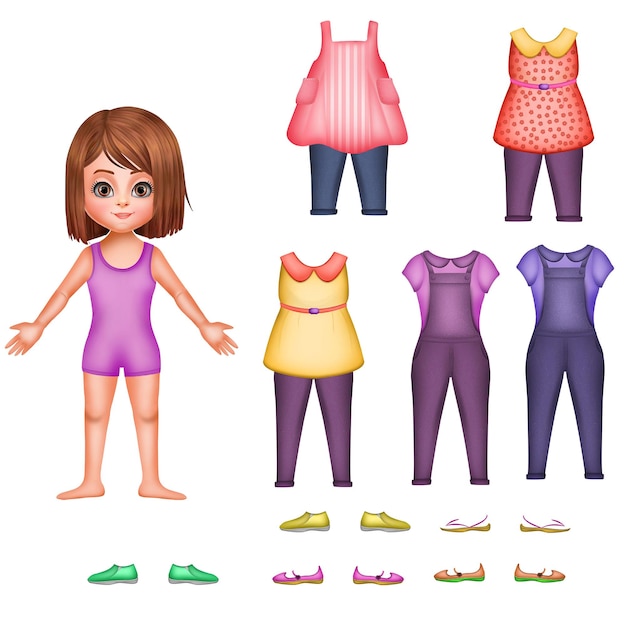 Little girl character with dress and shoes