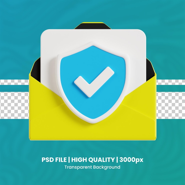 PSD mail security 3d high quality render protection and security transparent background