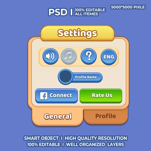 Màn Hình Thiết Lập UI Ui game 2D Giao diện người dùng UI game Thông thường Bộ UI Nghệ Thuật UI Ui game Hoạt hình UI Mát mẻ