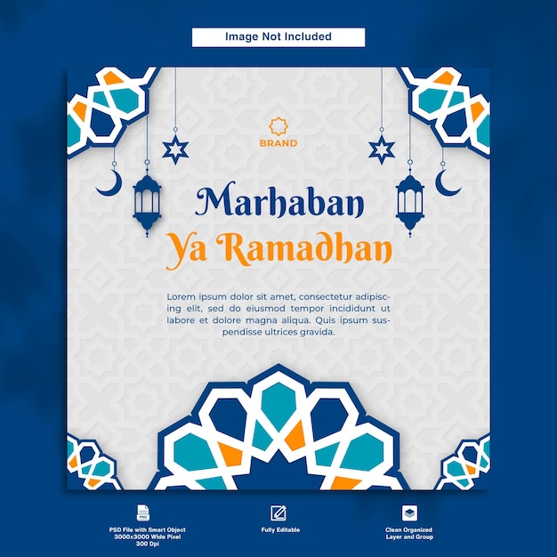 Marhaban Ya Ramadhan Greeting Post Card Design MInimalist Template