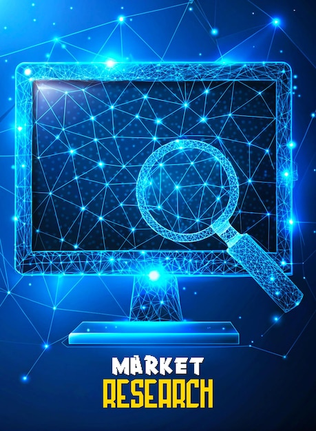 Market Research concept Abstract Futuristic blue color Low poly style poster design