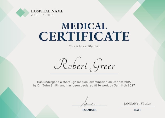 medical certificate template psd in abstract design