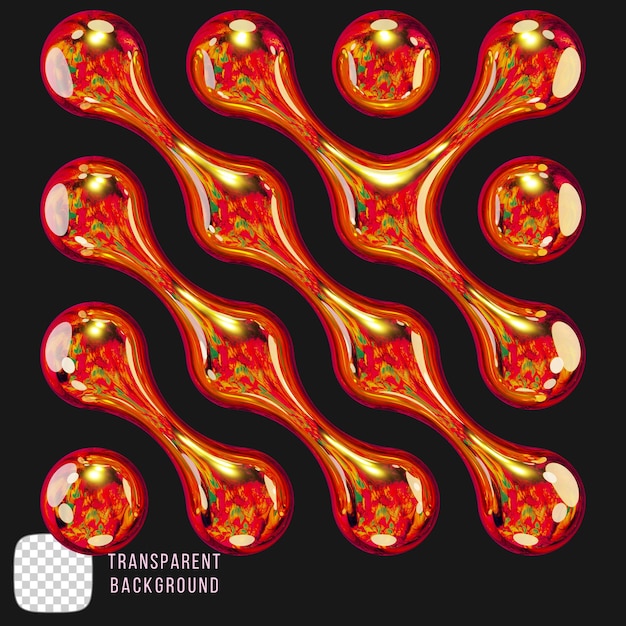 Metallic y2k metaball shape 3d rendering on transparent background