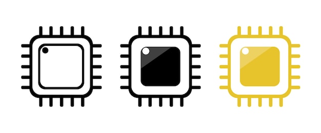 Microchip Icon Set Processor Chip Vector Illustration in Black White and Gold