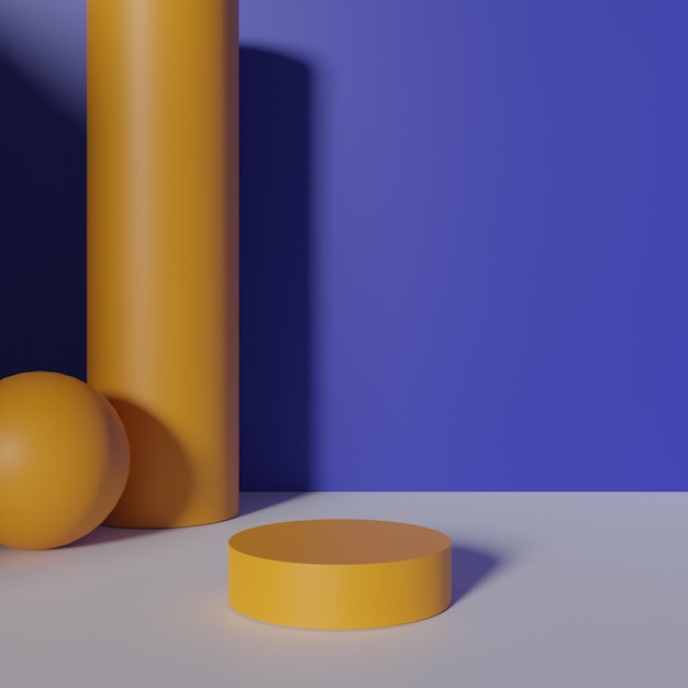 modern 3d render empty yellow podium blue background