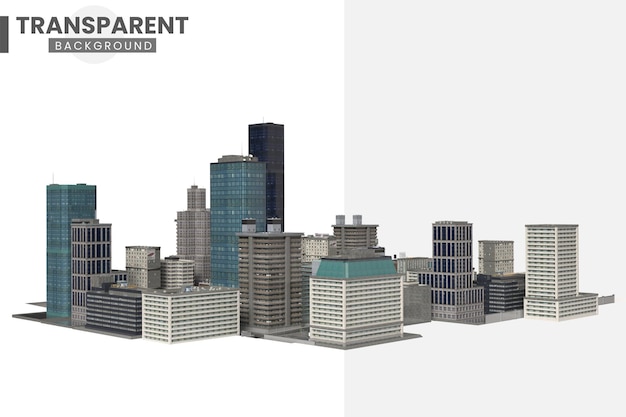 modern city skyline with skyscrapers isolated on transparent background