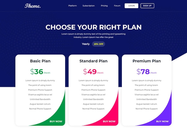 Modern creative website price table for price list