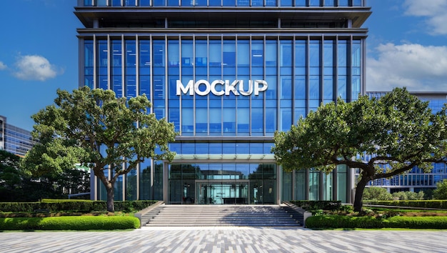 modern office building facade logo mockup