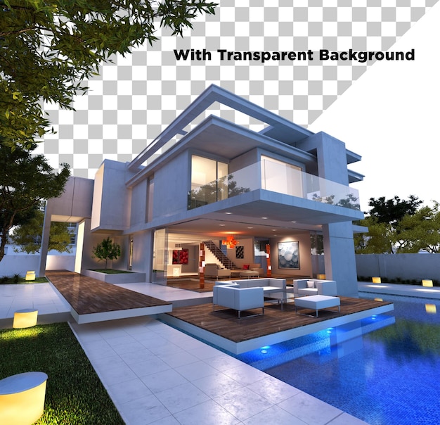 modern style house or villa front view with side tree png psd isolated on transparent background