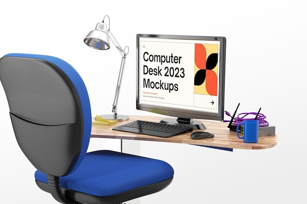 Monitor Personal Desk Mockup with Perspective View PSD