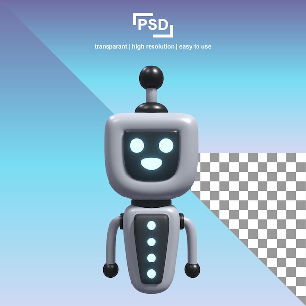 Một robot với một nụ cười trên đó có chữ psd.