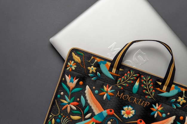 multicolored pattern case mock-up design for laptop