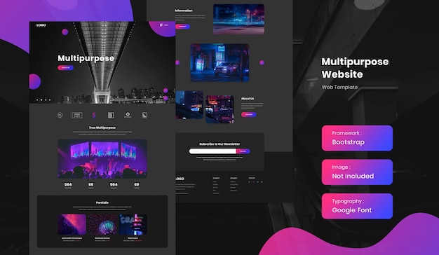 multipurpose website template in dark mode