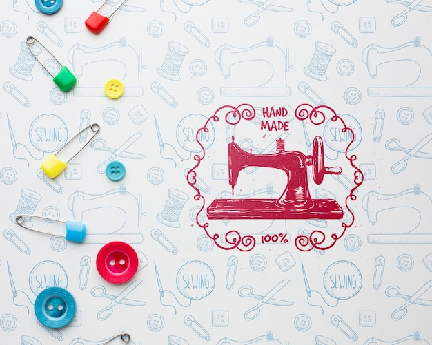 Needlework mock-up with sewing machine