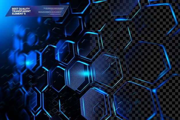 Nền ánh sáng xanh phát quang với lưới lục giác Techno trên nền trong suốt