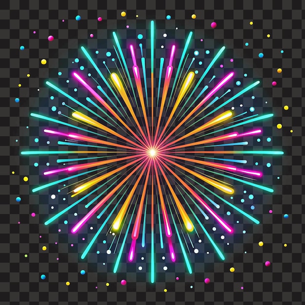 Neon Fireworks Display with Glowing Lights Isolated Transparent Background PNG