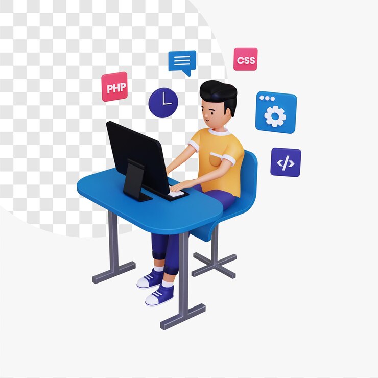 PSD nhân vật nam 3d đang tập trung vào lập trình