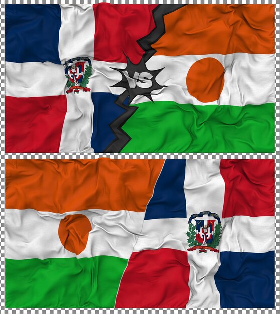 niger vs dominican half combined flag cloth bump texture 3d rendering