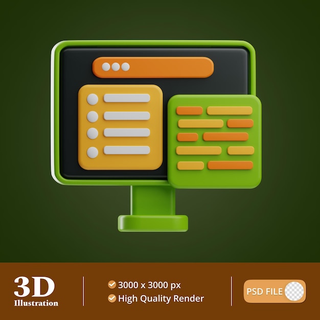 Note and website calender illustration 3d