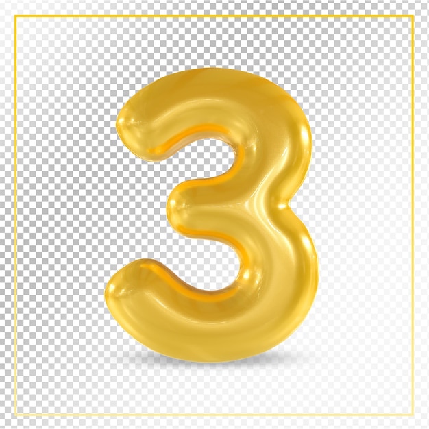 Number 3 balloons gold 3d
