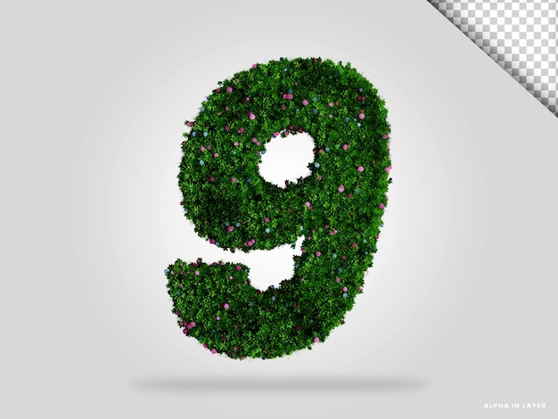 number 9 hydrangea flower style 3d render isolated