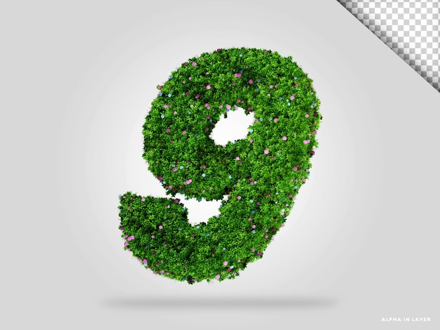 number 9 hydrangea flower style 3d render isolated