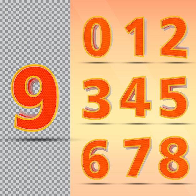 Number Set 0 to 9 Style Color Orange