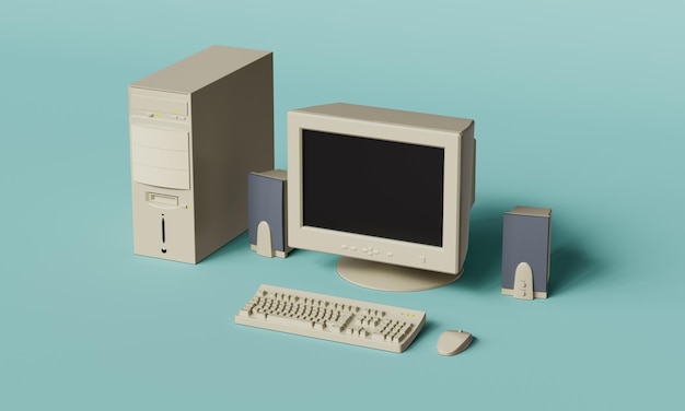 Old Desktop Computer Set 3D Rendering