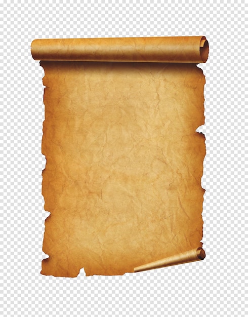 Old mediaeval paper sheet Parchment scroll isolated on white background