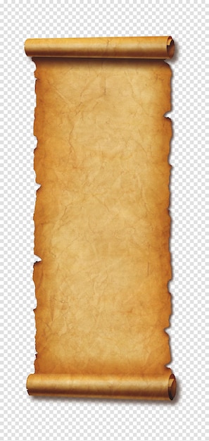 Old paper vertical banner Parchment scroll isolated on white with shadow