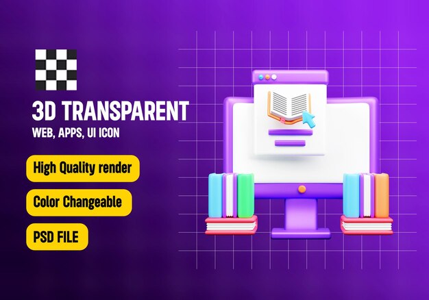 Online Book 3D Icon or Library 3D Icon