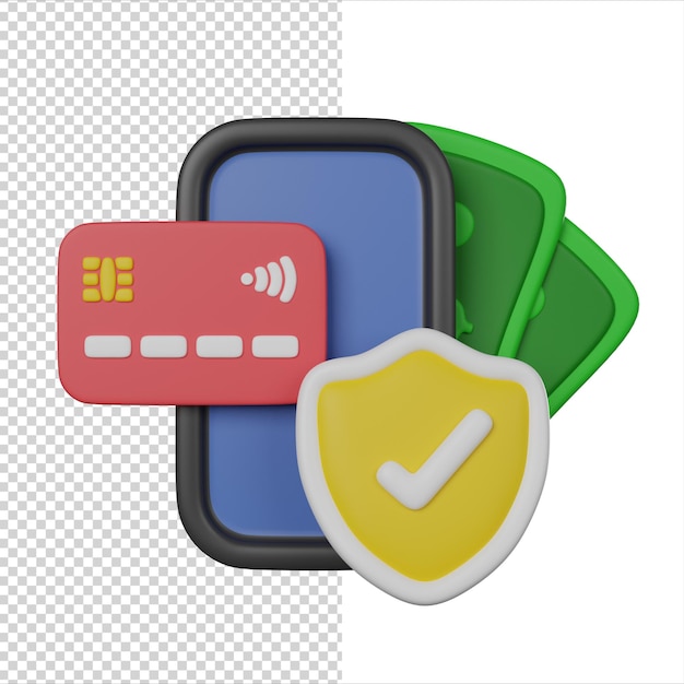 Online Shopping Online Payments Phone with Money Credit Card and Protective Shield 3D render ico