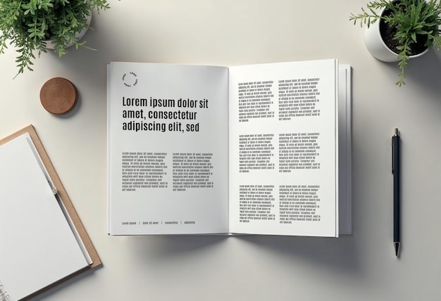 Open Book Mockup on a Clean White Desk