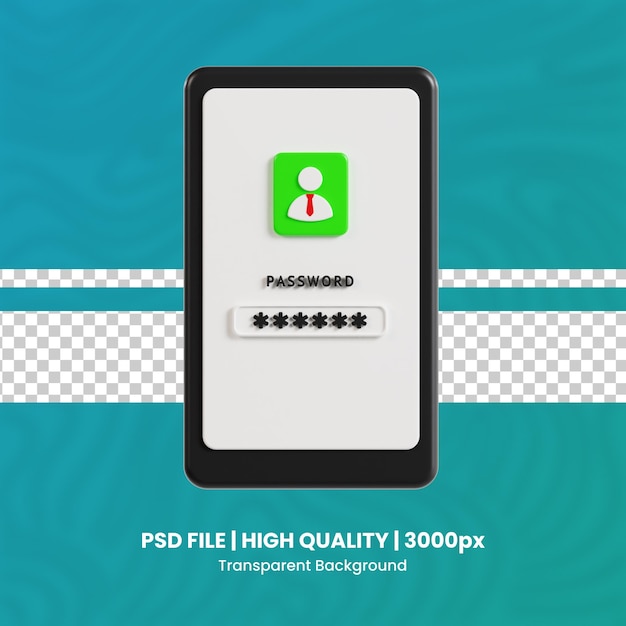 phone password 3d High quality render Protection and security Transparent background