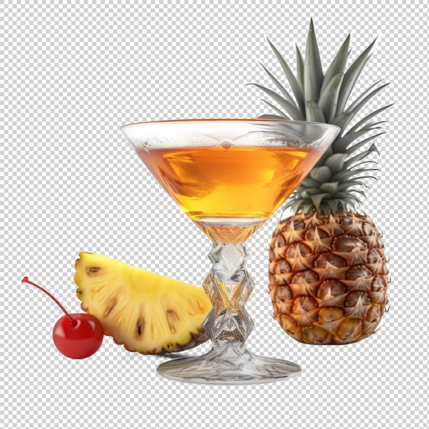 pineapple upside down martini cocktail isolated on transparent background generative ai