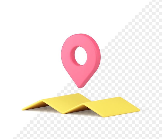 pink location pin on paper map direction destination travel positioning navigation 3d icon