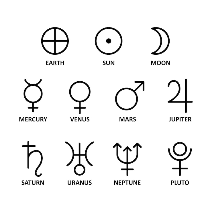 PSD planet symbols signs isolated