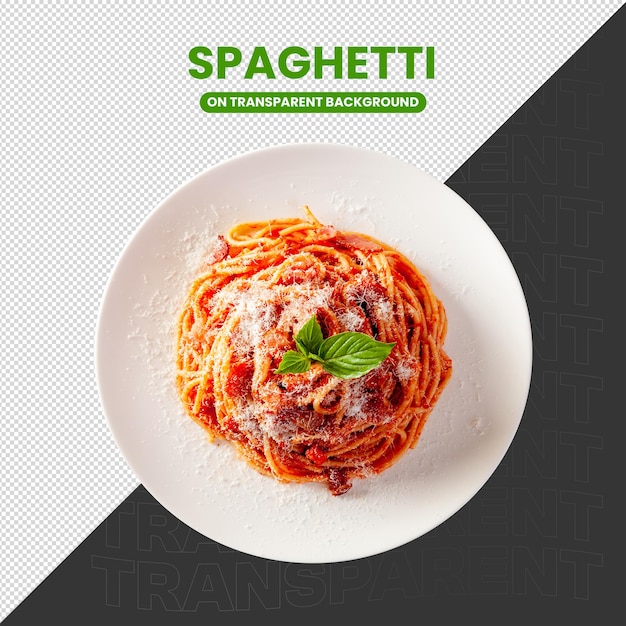 plate spaghetti top view isolated on transparent background