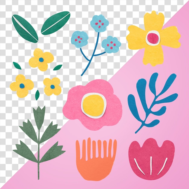 Png botanical paper craft sticker set in transparent background