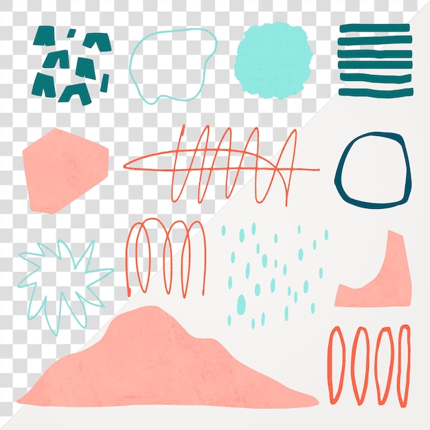 Png memphis style colorful design elements in pastel set