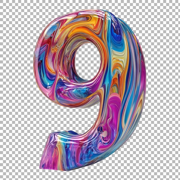 png number 9 in trippy style isolated against a transparent background for psychedelic designs bold branding or unique typography applications