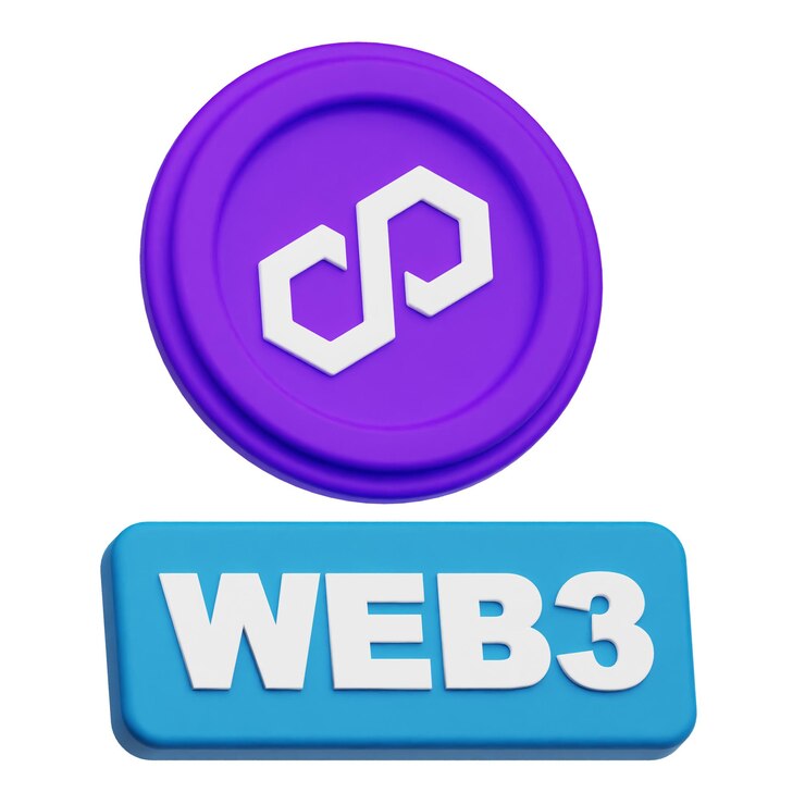 PSD polygon crypto token 3d icon isolated on the white background