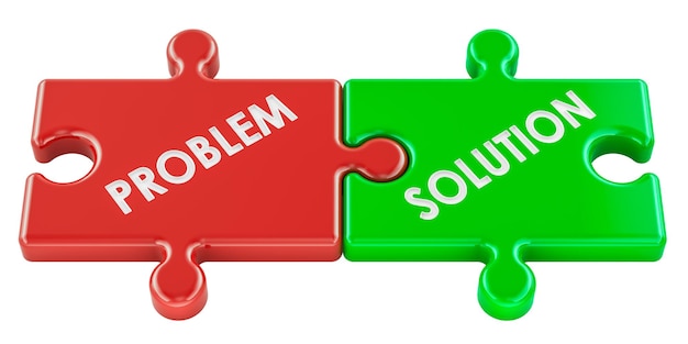 Problem and solution puzzle pieces 3D rendering isolated on transparent background