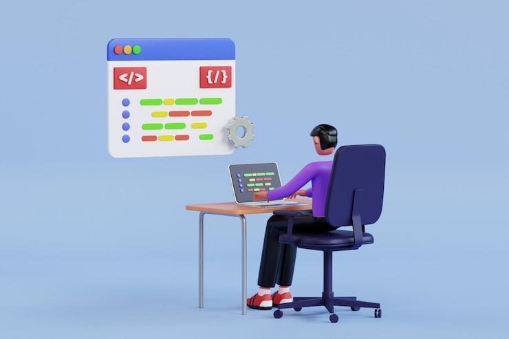 PSD programmer working on project 3d illustration