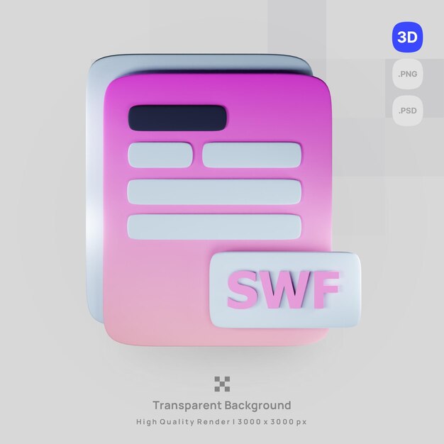 PSD 3D icon document computer swf file extension with transparent background render